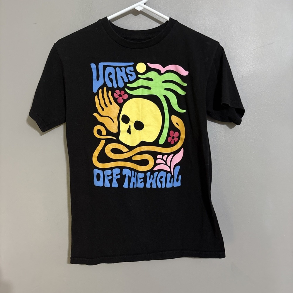 Vans Off the Wall Skateboard T Shirt Skull Black Cotton Mens Size Small